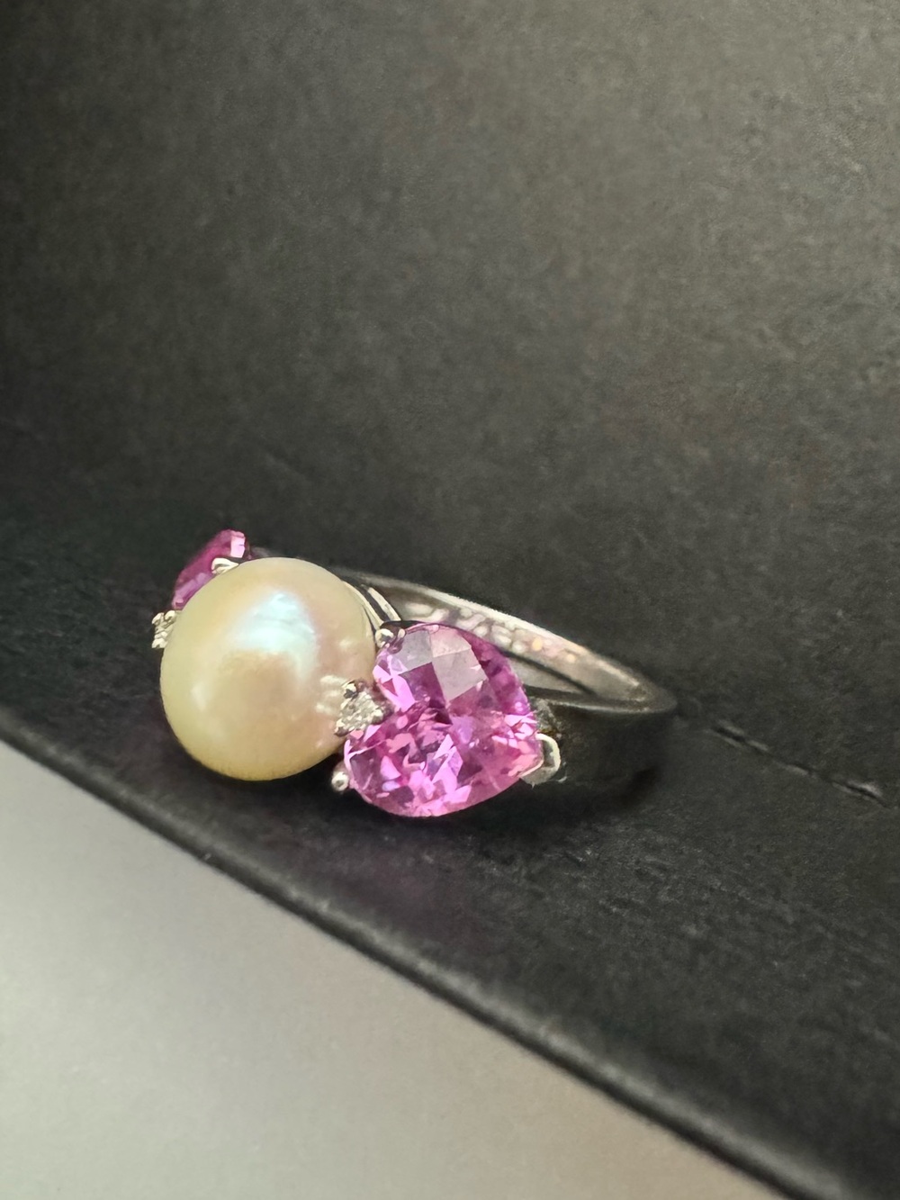 Fine jewelry 10k white gold sapphire and fresh water pearl SZ 7 - Picture 6 of 10